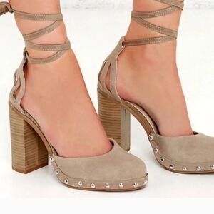 Seychelles Taupe Suede Lace-Up Block Heel Pumps